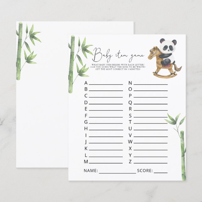 Panda Bear Baby Item Game. Baby Shower Game (Vorne/Hinten)