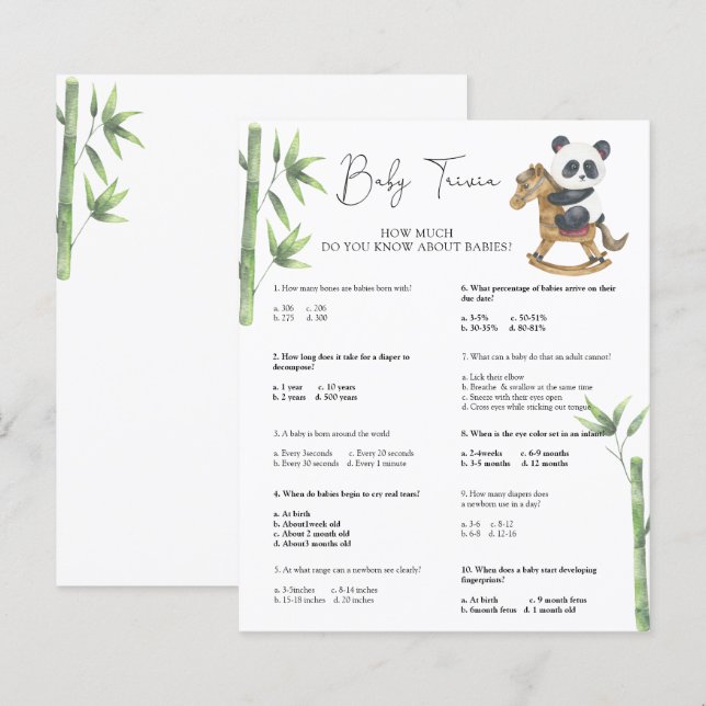 Panda Bear Baby Trivia | Baby Shower Game (Vorne/Hinten)