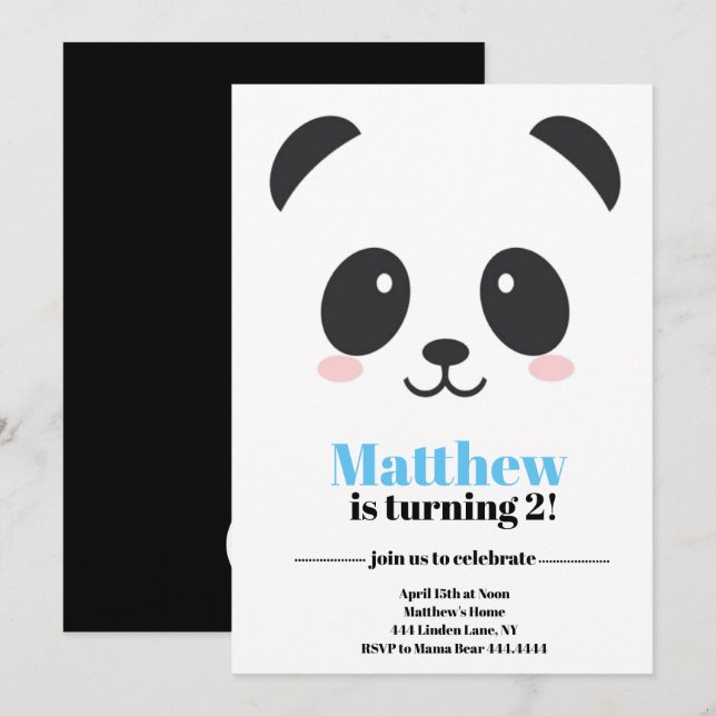 Panda Bear Birthday Einladung (Vorne/Hinten)