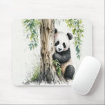 Panda Bear by Tree Mousepad<br><div class="desc">Niedlicher Panda-Bär an einem Baum mit Bambus-Blätter in Aquarellkunst.</div>