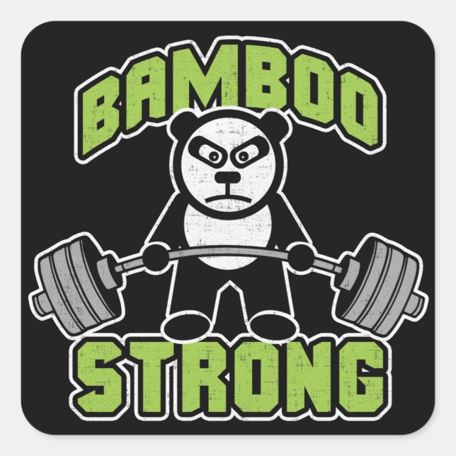 Panda Bear Cartoon - Bamboo Strong - Deadlift Quadratischer Aufkleber (Vorderseite)