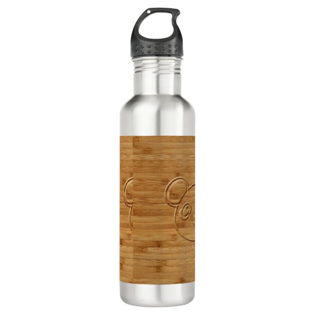 Panda Bear Carved Bamboo Print Edelstahlflasche (Vorderseite)