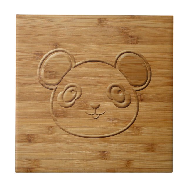 Panda Bear Carved Bamboo Print Fliese (Vorderseite)