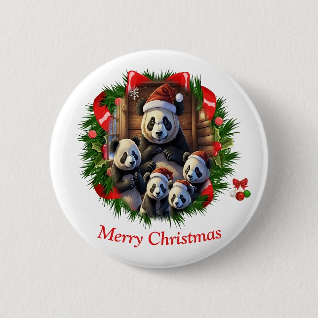 Panda Bear Christmas Button (Vorderseite)