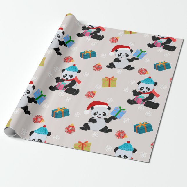 Panda Bear Christmas Pattern Geschenkpapier (Ungerollt)