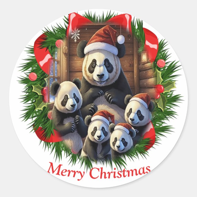 Panda Bear Christmas Runder Aufkleber (Vorderseite)
