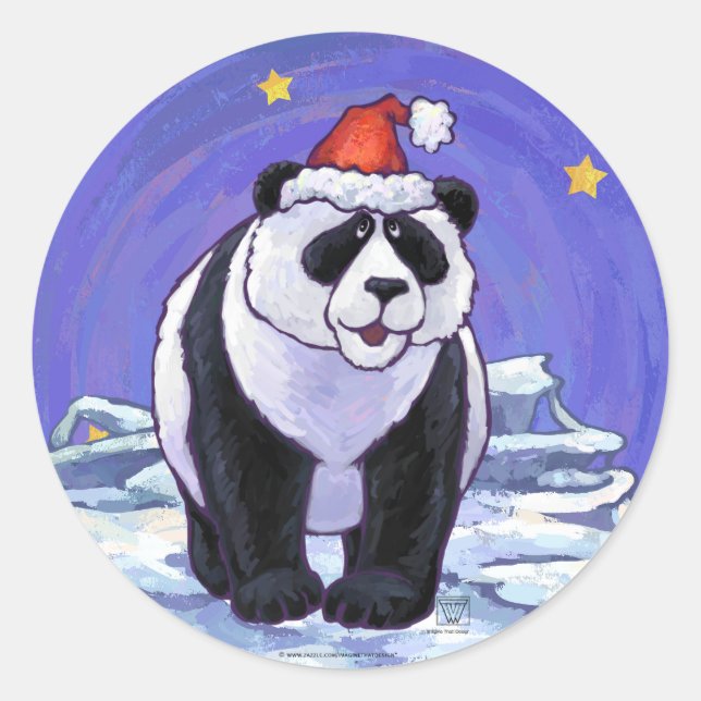 Panda Bear Christmas Runder Aufkleber (Vorderseite)