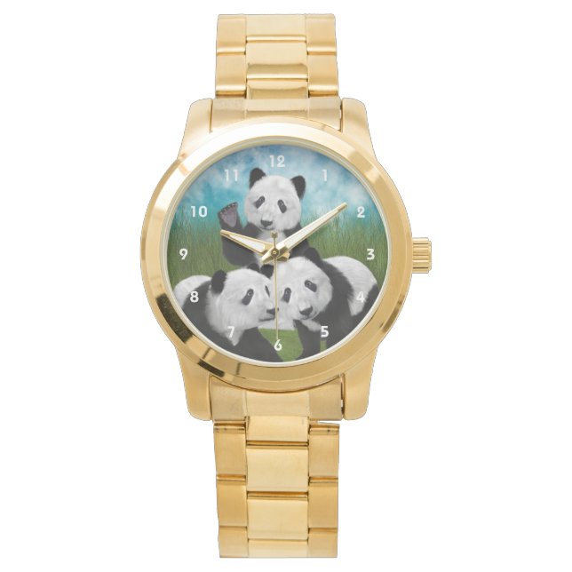 Panda Bear Cub Liebe Armbanduhr (Vorderseite)