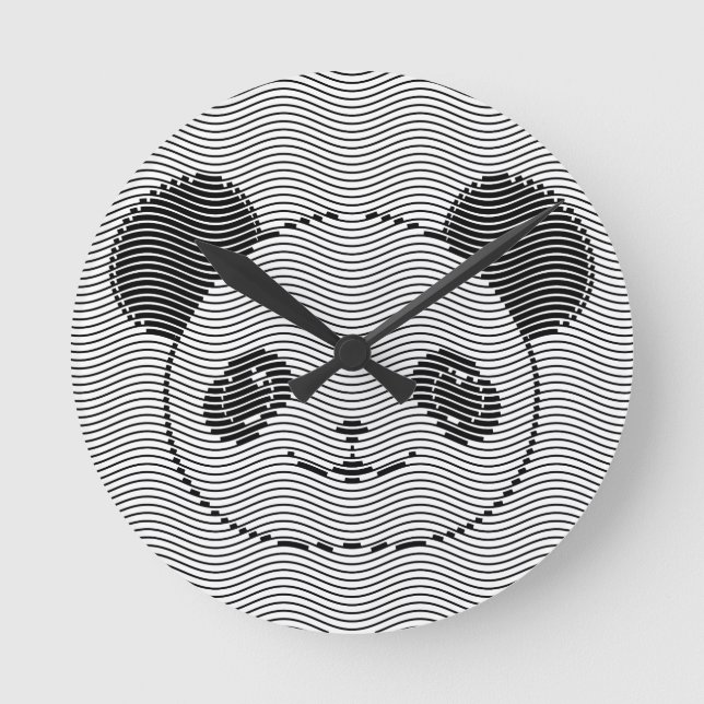 Panda Bear Face On Wave Pattern Runde Wanduhr (Vorderseite)