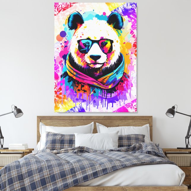 Panda Bear - farbenfrohe Panda Bären Malerei Leinwanddruck (Insitu (Schlafzimmer))