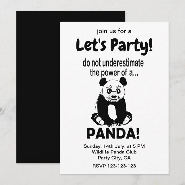 Panda Bear Funny Süße Tier Panda Einladung (Vorne/Hinten)