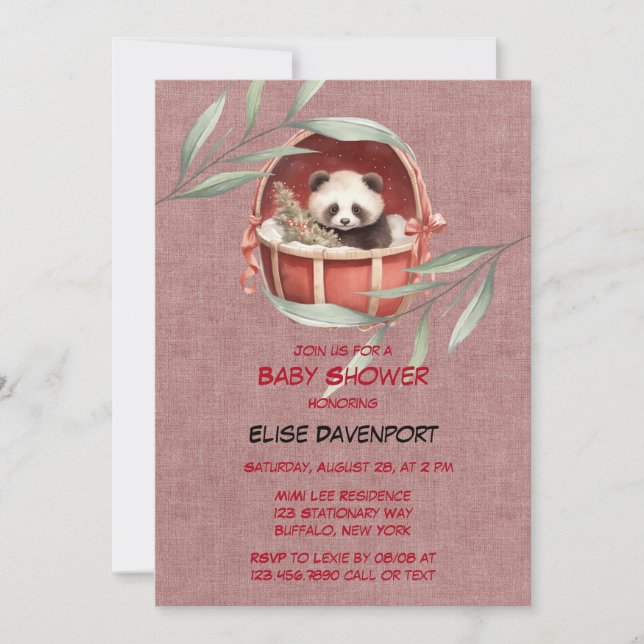 Panda Bear Gender Neutral Baby Dusche Einladung (Vorderseite)