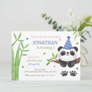 Panda Bear Green Bamboo Kids Birthday  Einladung