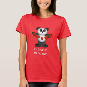 Panda Bear Holding String of Red Hearts Spanisch T-Shirt