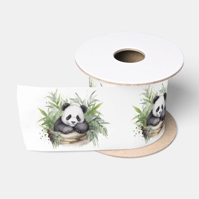 Panda Bear in Bamboo Basket Satinband (Spule)