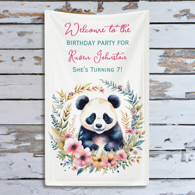 Panda Bear in Blume Girl's Birthday Banner (Von Creator hochgeladen)