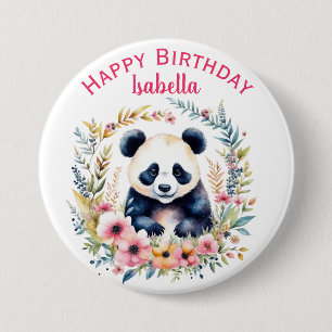 Panda Bear in Blume Girl's Geburtstag Personalisie Button