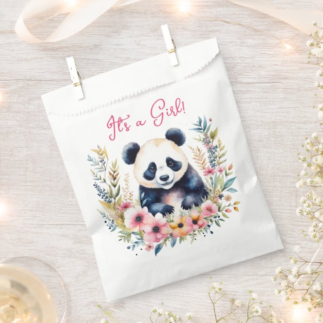 Panda Bear in Blume Girl's It's a Girl Geschenktütchen (Ausgeschnitten)