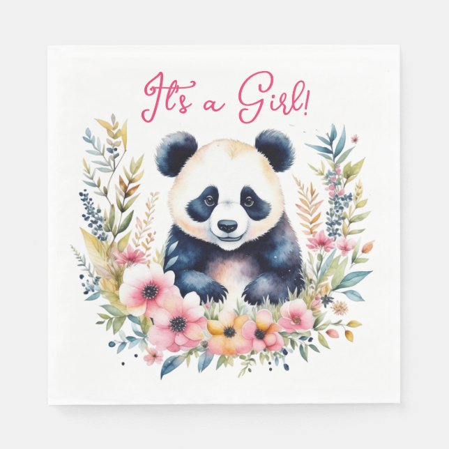 Panda Bear in Blume Girl's It's a Girl Serviette (Vorderseite)