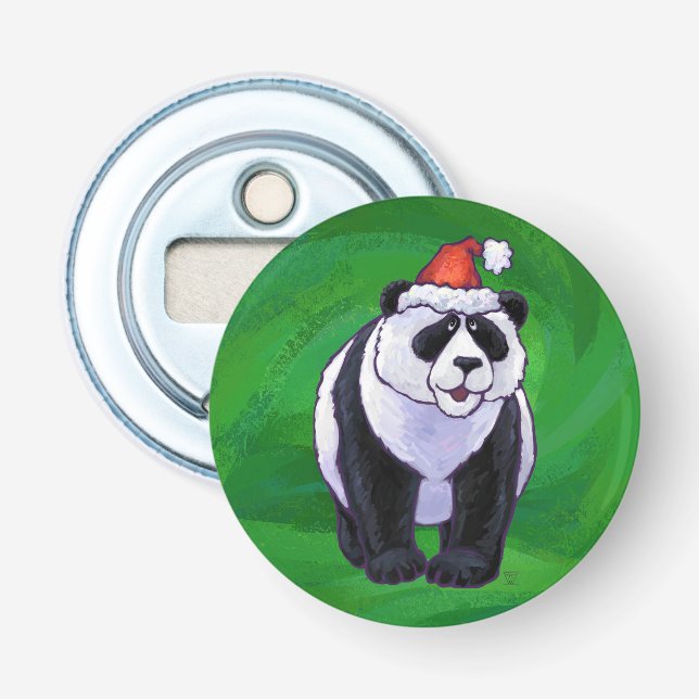 Panda Bear in Weihnachtsmannmütze auf Green Flaschenöffner (Vorderseite)