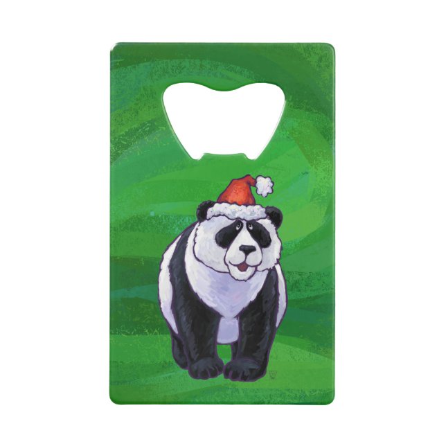 Panda Bear in Weihnachtsmannmütze auf Green Kreditkarten Flaschenöffner (Vorderseite)