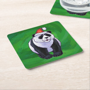 Panda Bear in Weihnachtsmannmütze auf Green Rechteckiger Pappuntersetzer