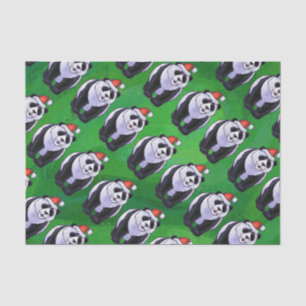 Panda Bear in Weihnachtsmannmütze auf Green Seidenpapier