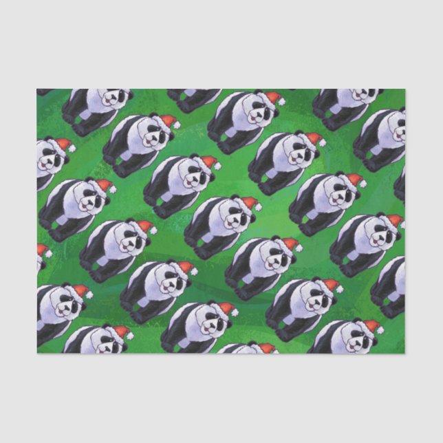 Panda Bear in Weihnachtsmannmütze auf Green Seidenpapier (Vorderseite)