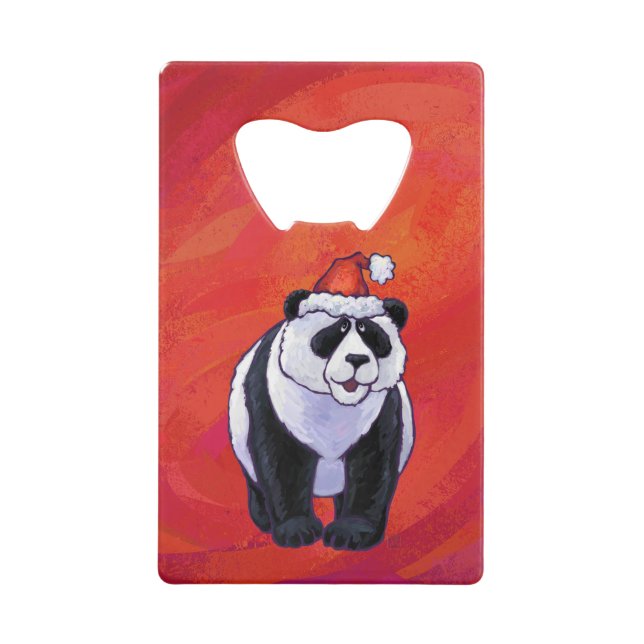 Panda Bear in Weihnachtsmannmütze auf Rot Geldkarten Flaschenöffner (Vorderseite)