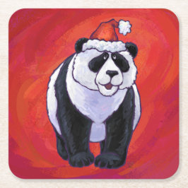 Panda Bear in Weihnachtsmannmütze auf Rot Rechteckiger Pappuntersetzer