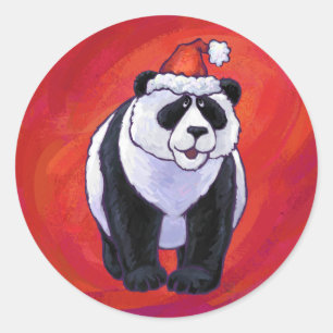 Panda Bear in Weihnachtsmannmütze auf Rot Runder Aufkleber