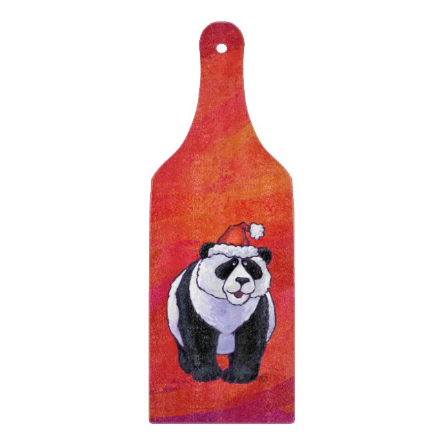 Panda Bear in Weihnachtsmannmütze auf Rot Schneidebrett (Vorderseite)