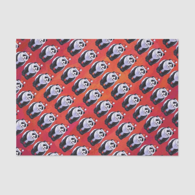 Panda Bear in Weihnachtsmannmütze auf Rot Seidenpapier (Vorderseite)