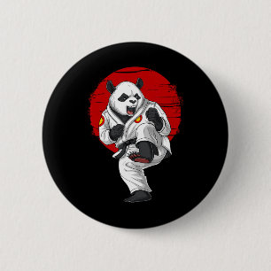 Panda Bear Karate Kickboxing Kung Fu Taekwondo Mar Button