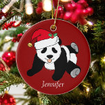 Panda Bear Kids Monogram Red Cute Custom Christmas Keramik Ornament<br><div class="desc">This pretty panda bear Santa Claus Christmas ornament is a beautiful animal holiday gift for a child who loves panda bears. I like wild animals and a Christmas panda bear takes the cake wearing a red Santa hat! Personalize this green gift with a name.</div>