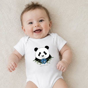 Panda Bear Lotus Blume Blue Baby Strampler