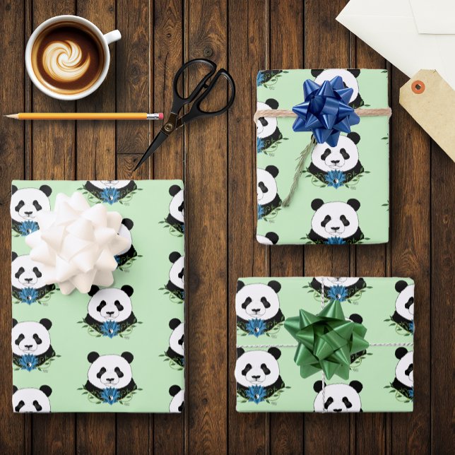 Panda Bear Lotus Blume Blue Geschenkpapier Set (Von Creator hochgeladen)