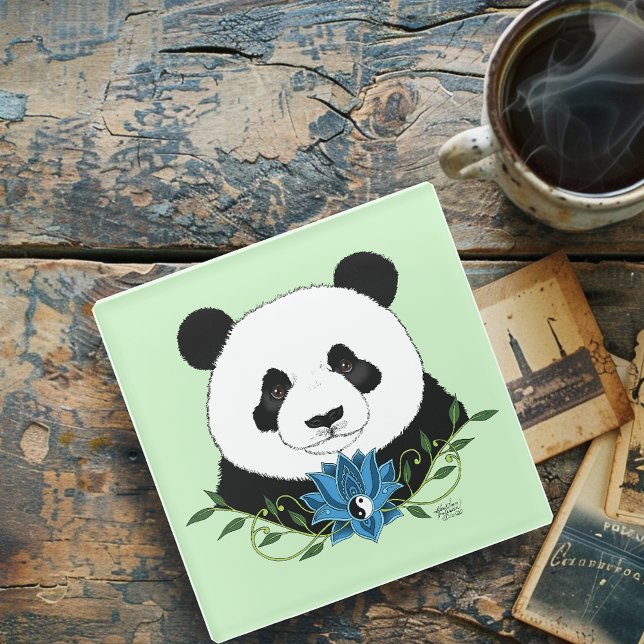 Panda Bear Lotus Blume Blue Glasuntersetzer (Von Creator hochgeladen)