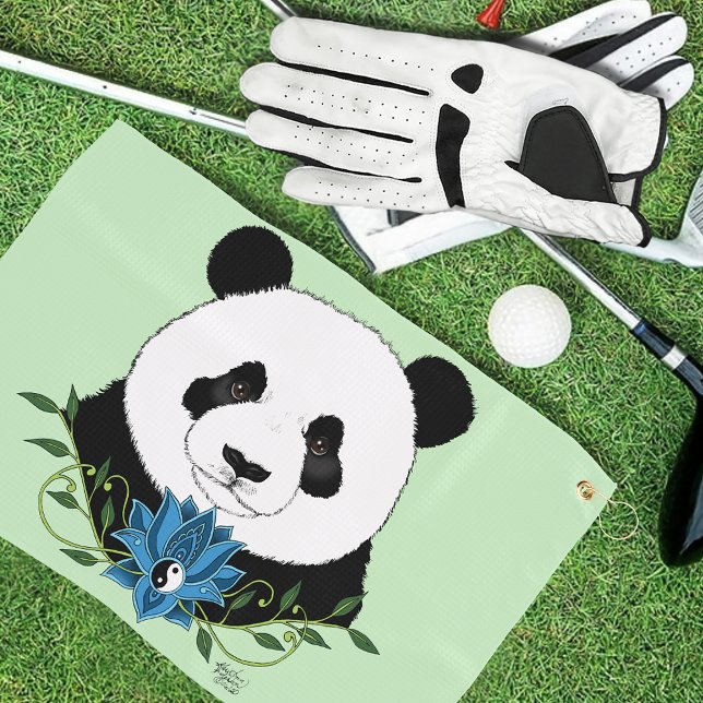 Panda Bear Lotus Blume Blue Golfhandtuch (Von Creator hochgeladen)