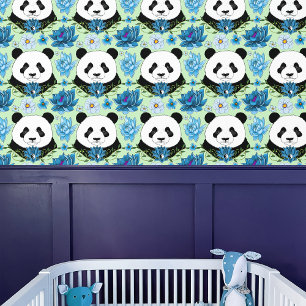 Panda Bear Lotus Blume Blue Tapete
