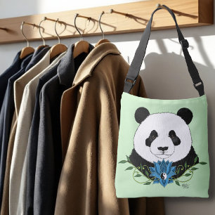 Panda Bear Lotus Blume Blue Tragetaschen Mit Langen Trägern