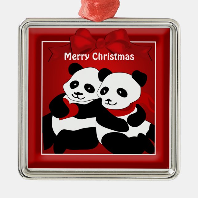 Panda Bear Love Couple Christmas Ornament Aus Metall (Vorne)