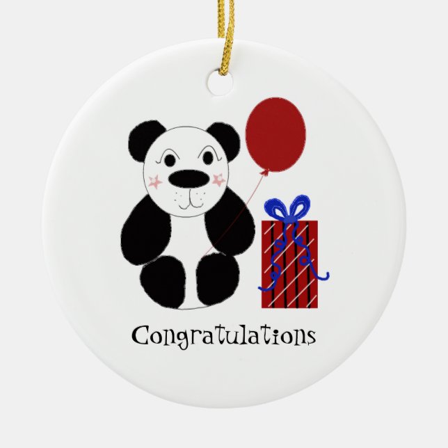 Panda Bear mit Balloon Herzlichen Glückwunsch Keramikornament (Vorne)