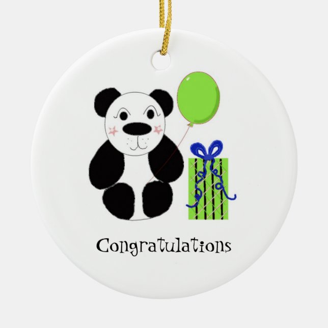 Panda Bear mit Balloon Herzlichen Glückwunsch Keramikornament (Vorne)