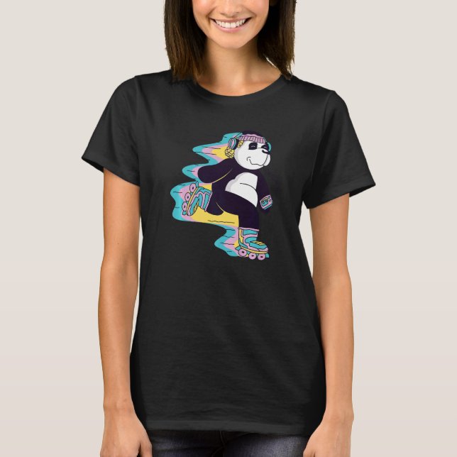 Panda Bear mit Roller-Skaten für Skater und Bär T-Shirt (Vorderseite)