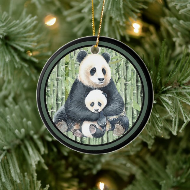 Panda Bear Momma und Baby Keramik Ornament (Baum)