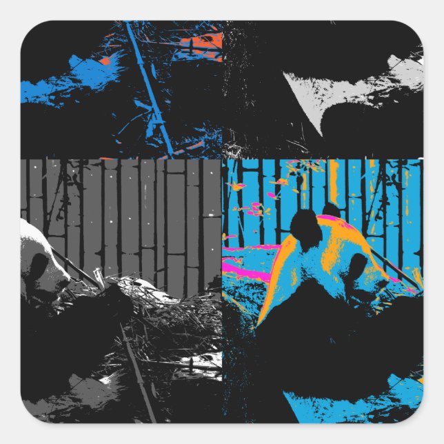 Panda Bear Multipanel Modernes Design Quadratischer Aufkleber (Vorderseite)