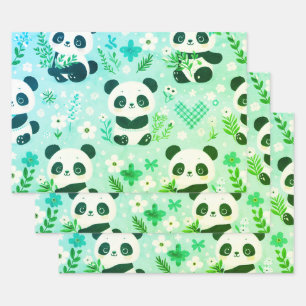 Panda Bear Muster Green Print Geschenkpapier Set