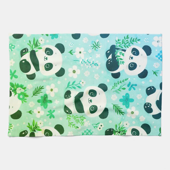 Panda Bear Muster Green Print Geschirrtuch (Horizontal)