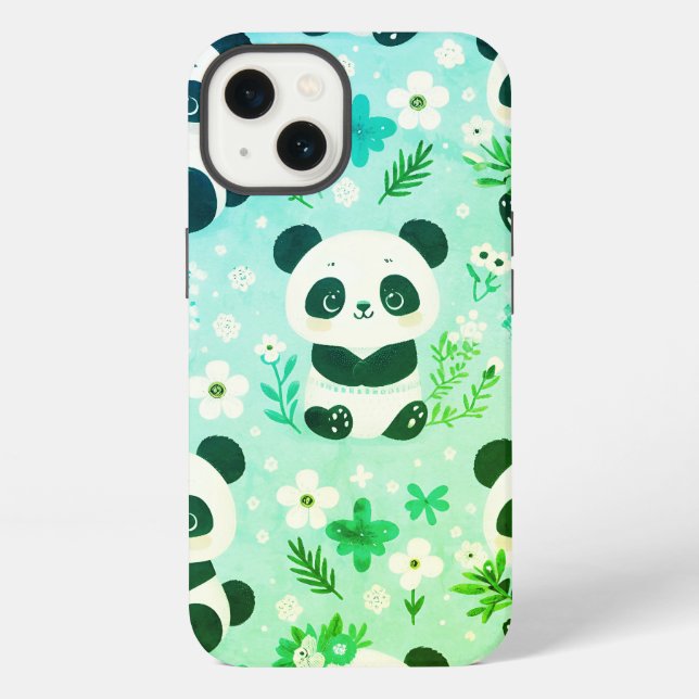 Panda Bear Muster Green Print iPhone Hülle (Rückseite)